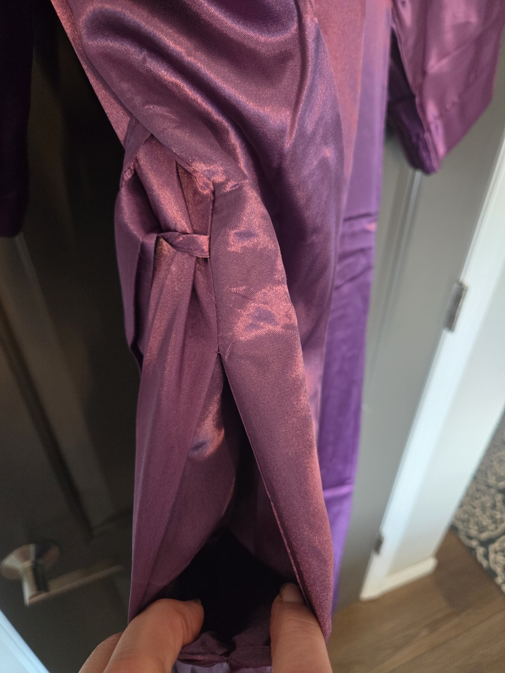 Silky Purple Satin Robe with Waist Tie - Picture 4 of 5